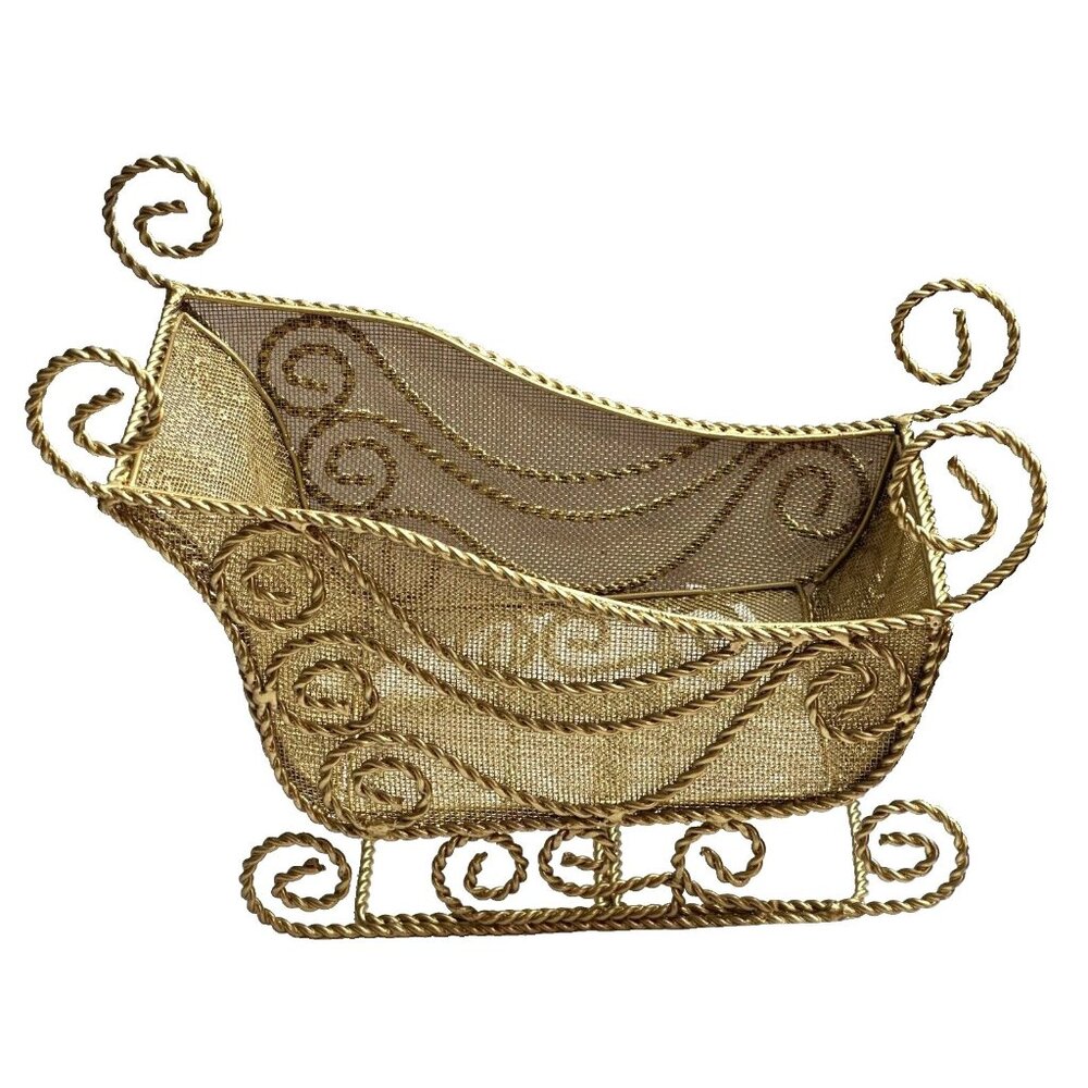 Sleigh Gold Metal Wire Centerpiece Holiday Decor Floral Display Craft Christmas